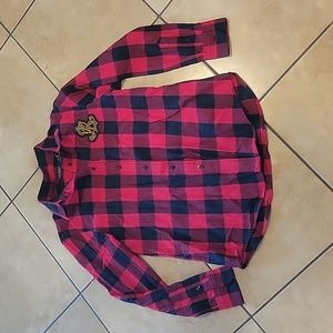 Lauren Ralph Lauren Red Buffalo Plaid Womans Logo Flannel Top Sz P XS